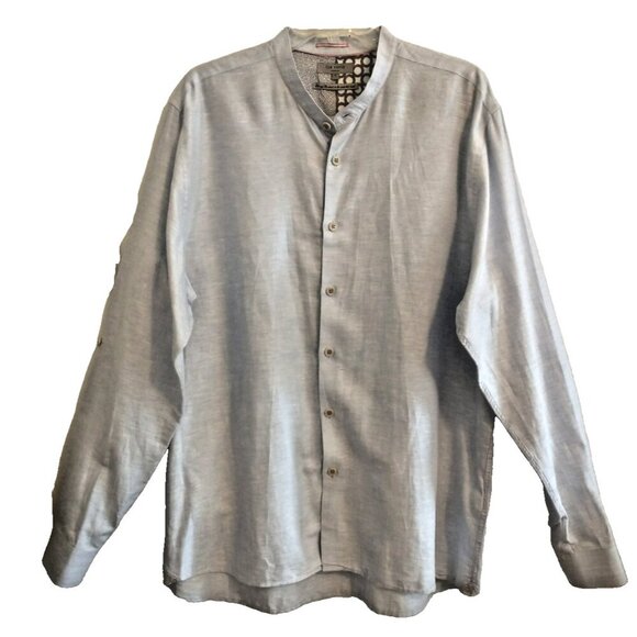 Ted Baker Other - TED BAKER Mens Linen Blend Button Up Collarless Roll Tab Shirt Blue - 7 (3XL)